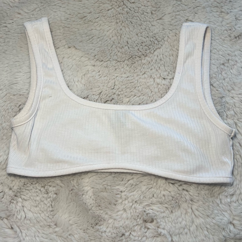 White Ribbed Cropped Top